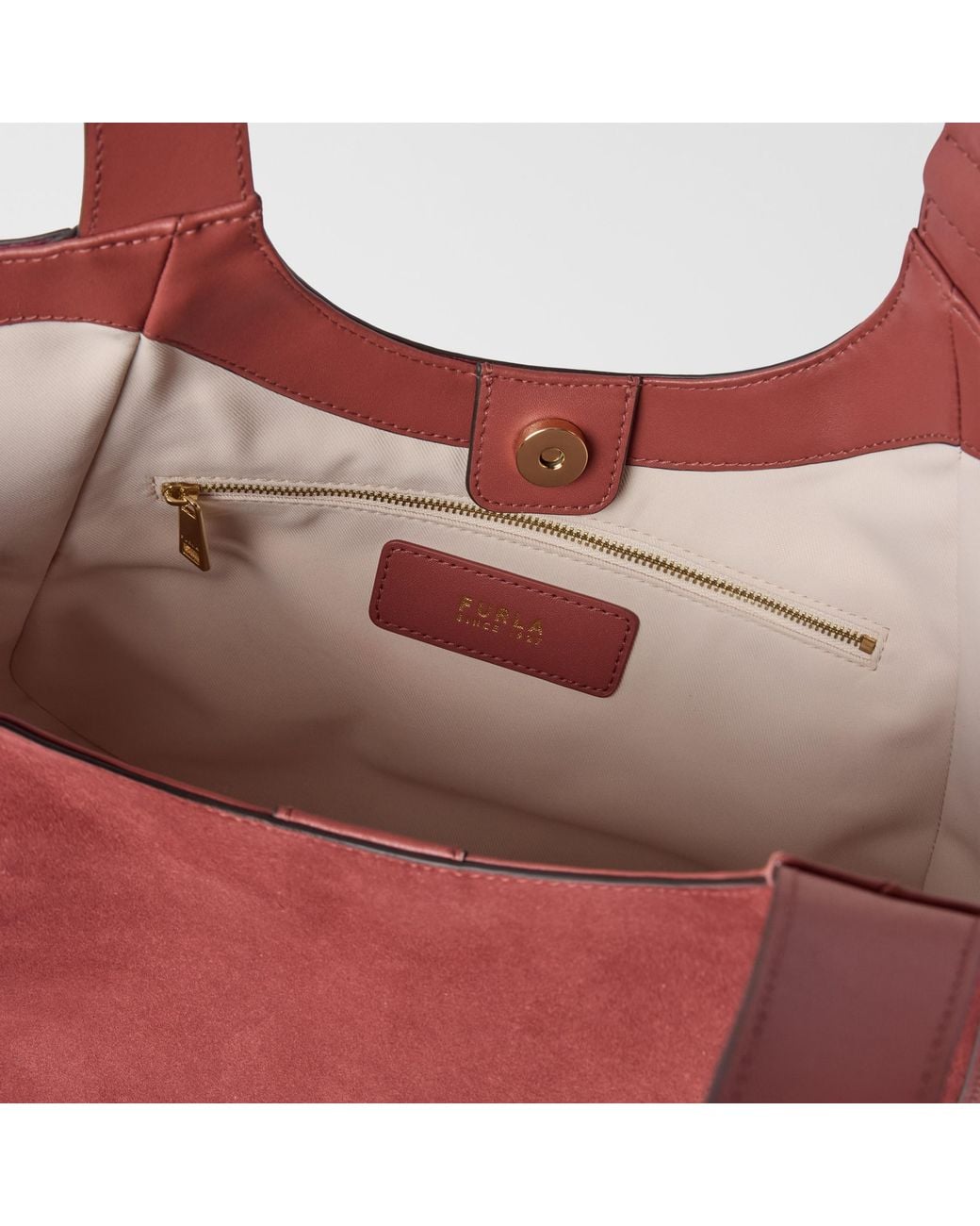 Furla Red Dora Tote Toni Marsala Suede + Sidney Calf Leather