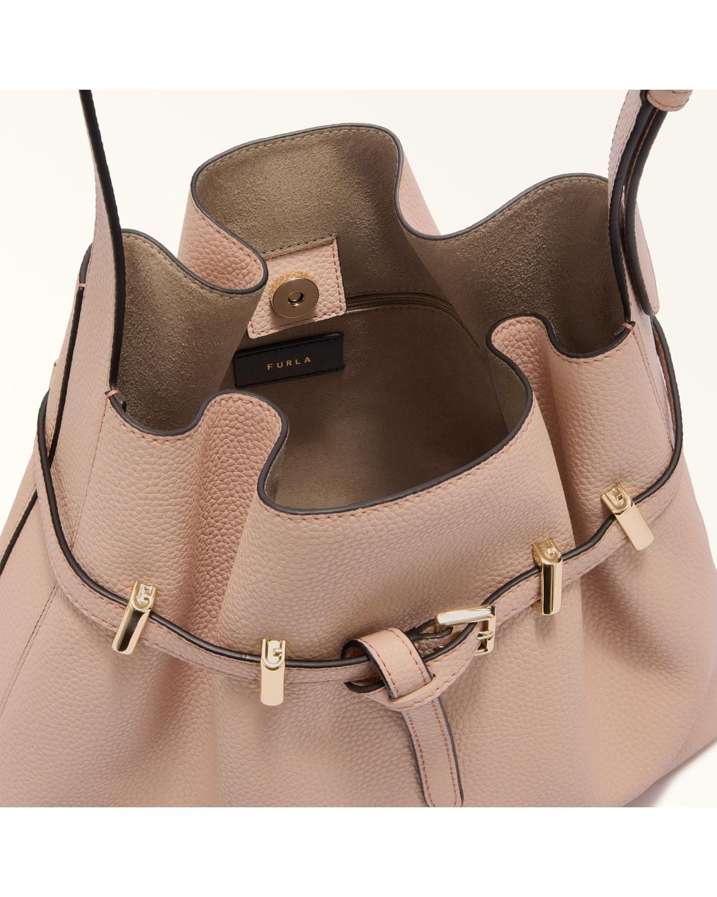 Furla Natural Aura Bucket Bag Anemone Keria Grained Calf Leather