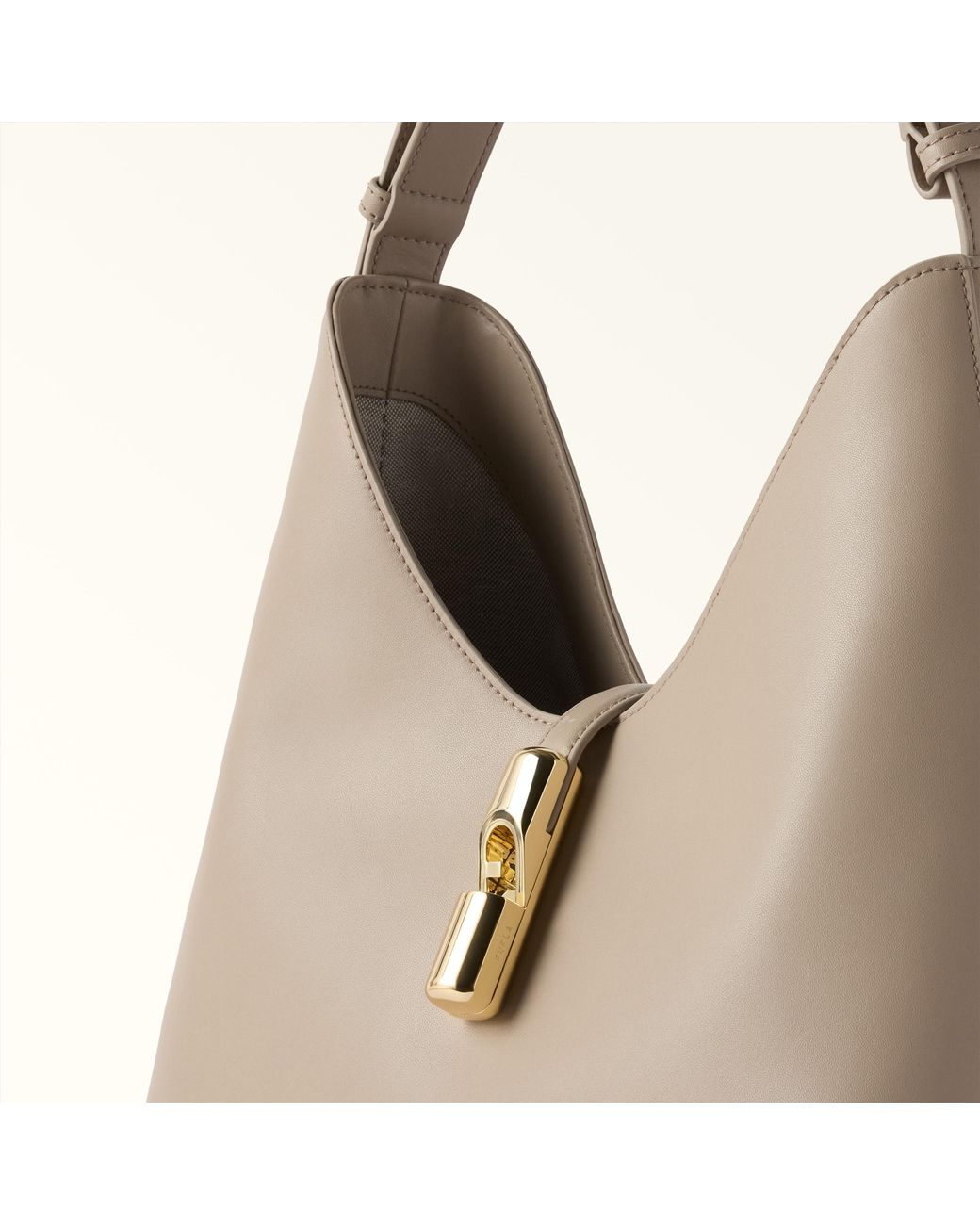 Furla Gray Goccia Shoulder Bag Linen Sidney Calf Leather