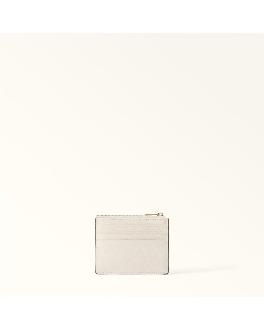 Furla White Camelia Card Case Panna Textured Leather