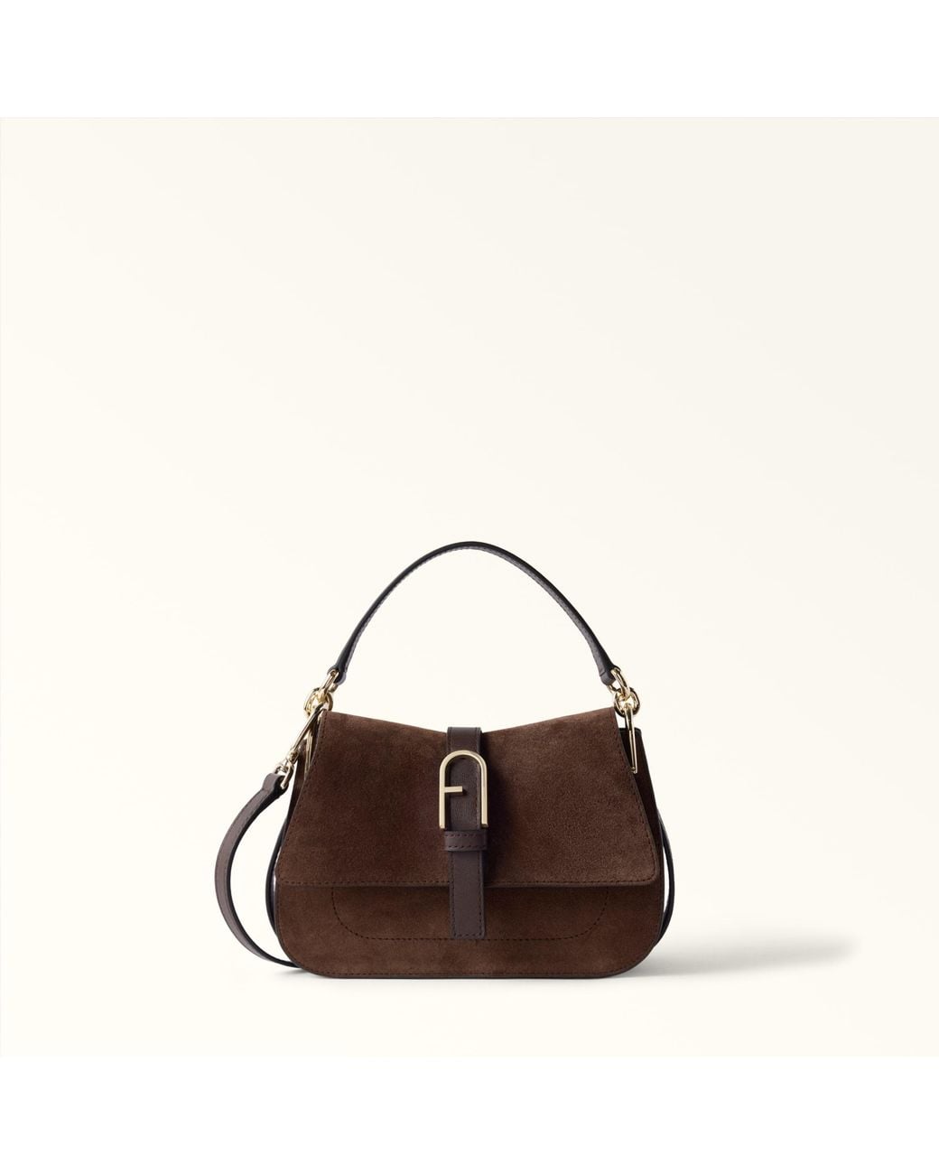 Furla Brown Flow Top Handle Mini Toni Cioccolato Suede + Claris Lux Calf Leather