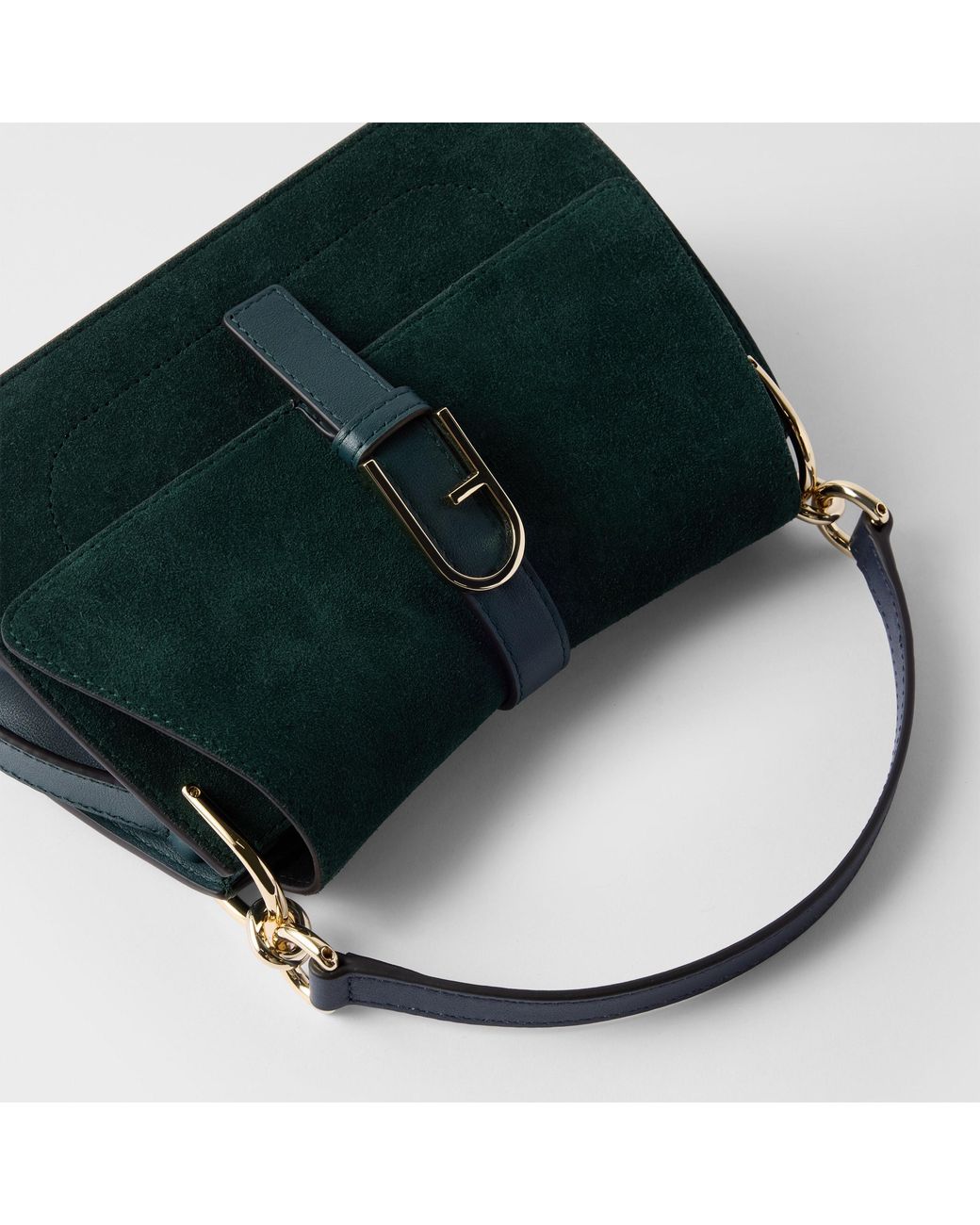 Furla Black Flow Top Handle Mini Toni Dark Forest Suede + Claris Lux Calf Leather