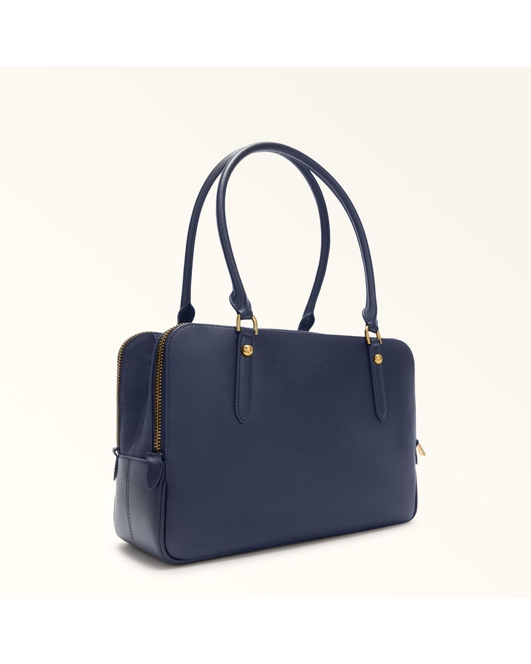 Furla Blue Giulia Boston Bag L Mediterraneo Textured Leather + Suede