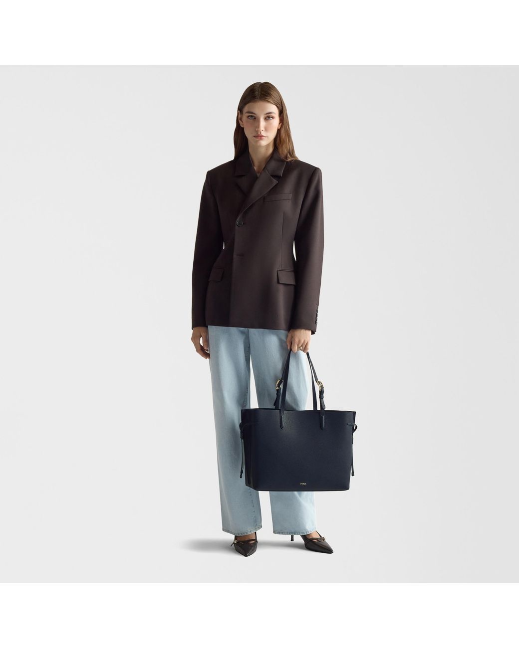 Furla Blue Ava Tote Ink Double Pebble Calf Leather