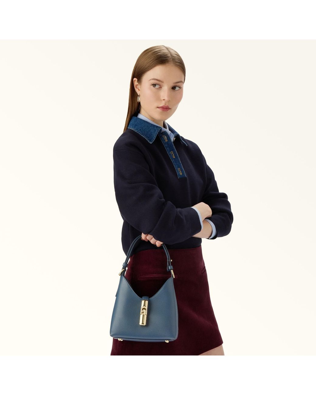 Furla Blue Iride Mini Bag Grigio Blu Textured Leather