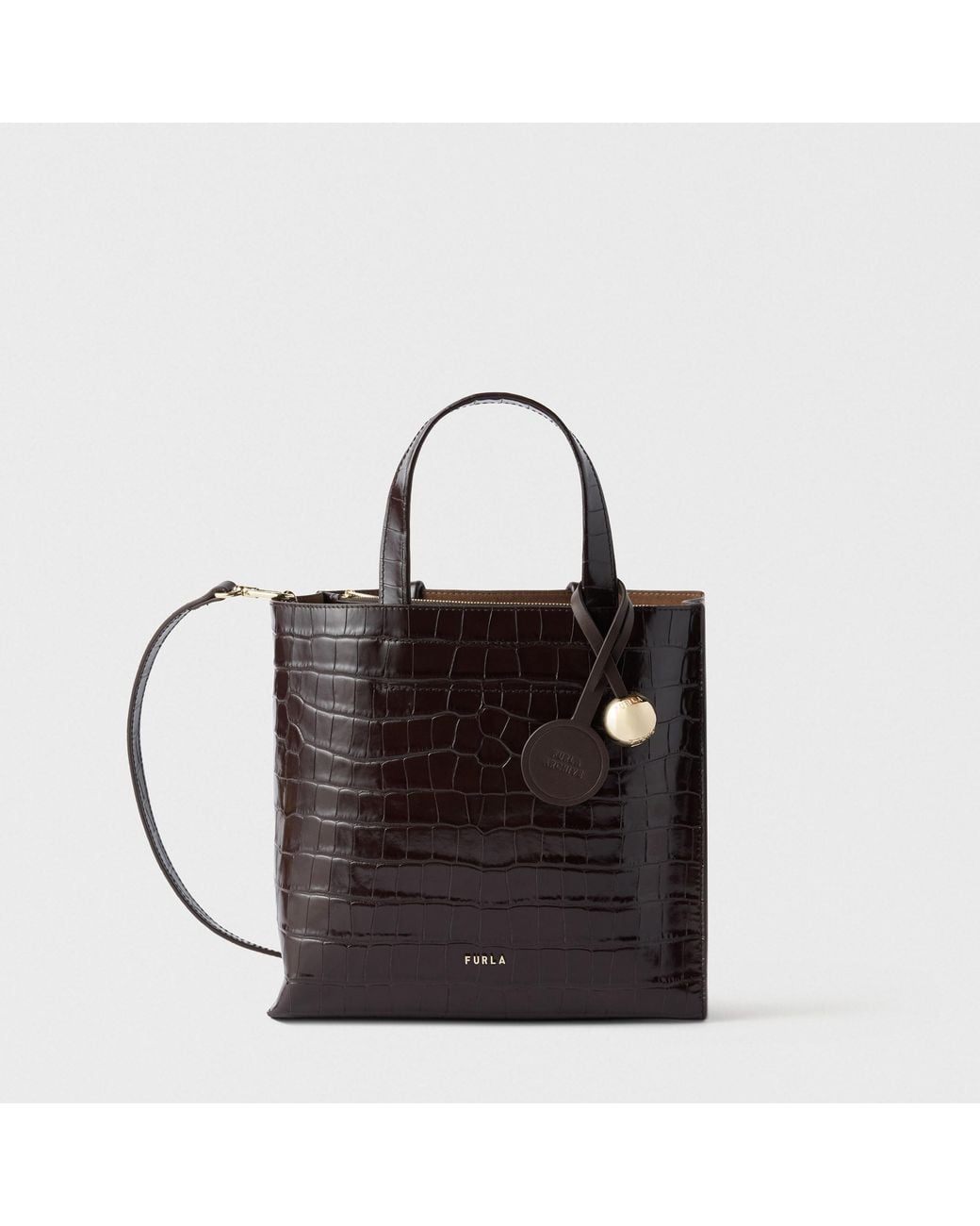 Furla Black Divide It Tote Cioccolato Cocco Print Calf Leather