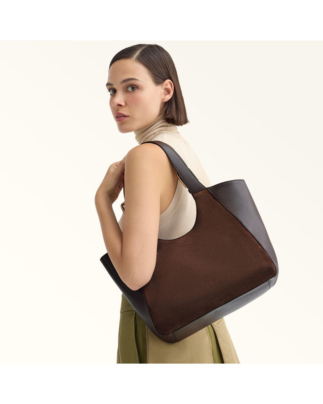 Furla Brown Dora Tote Toni Cioccolato Suede + Sidney Calf Leather