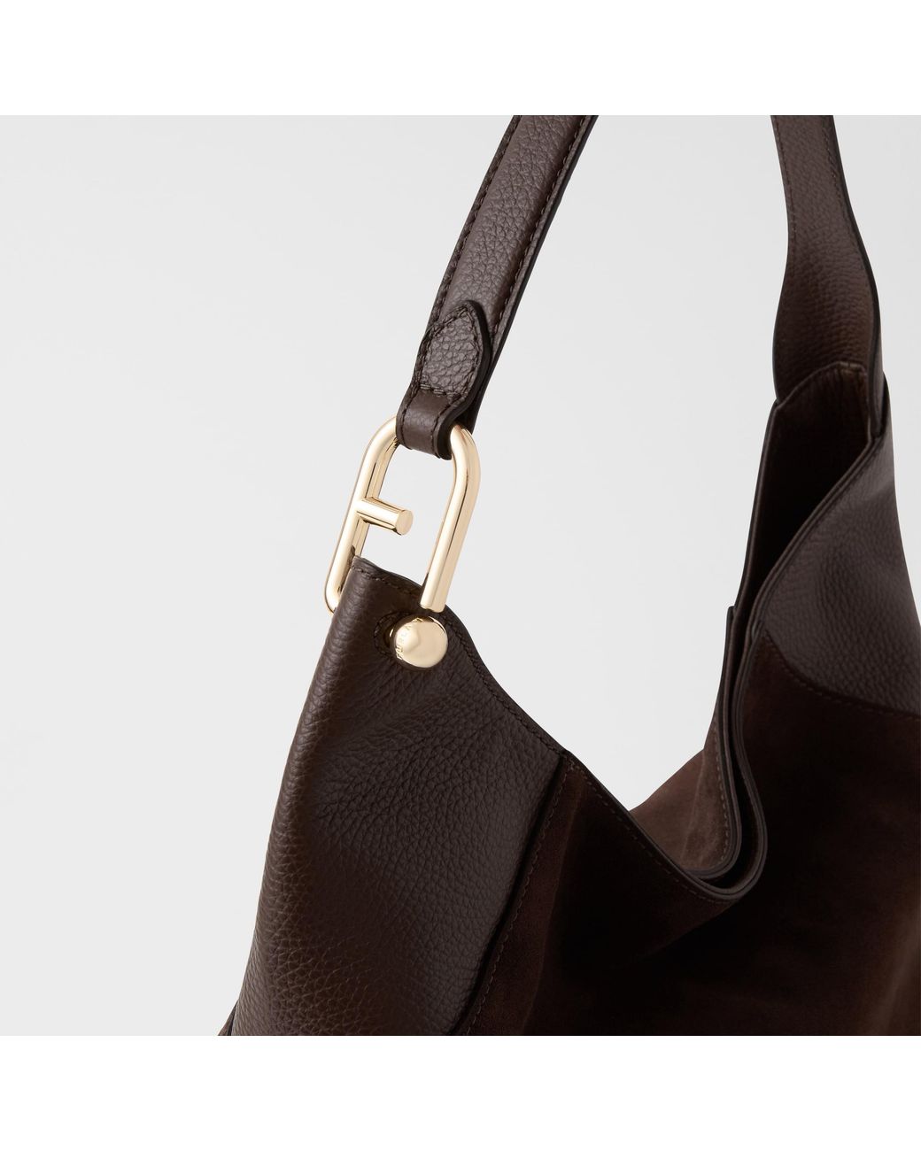 Furla Brown Lara Shoulder Bag Toni Espresso Suede + Grained Calf Leather