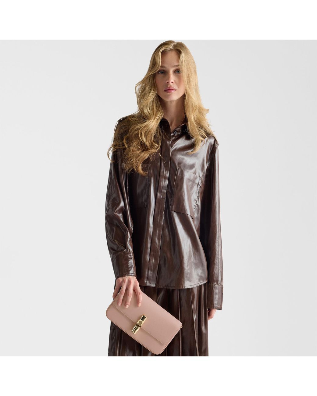 Furla Pink Iride Crossbody Dusty Textured Leather