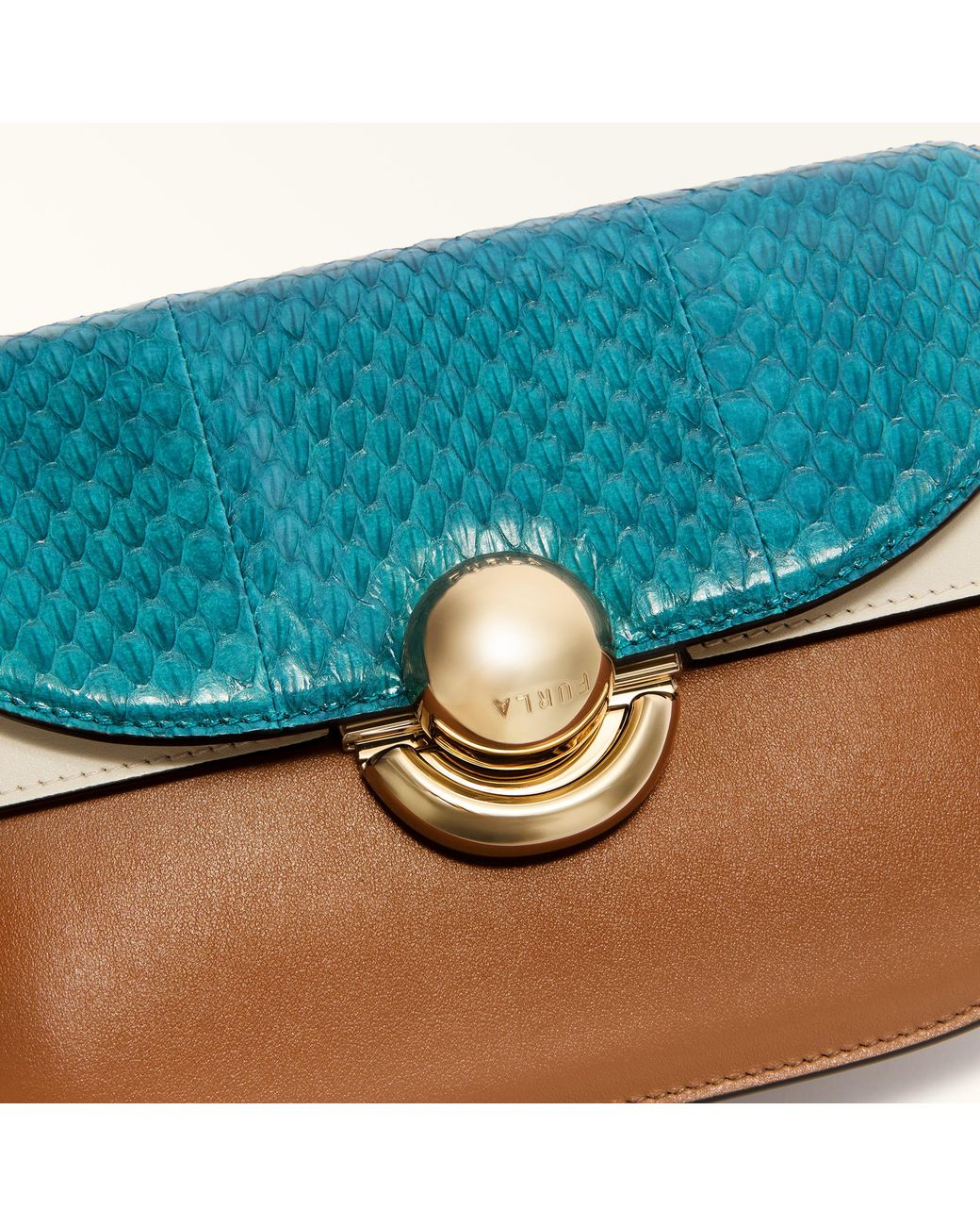 Furla Blue Sfera Crossbody Mini Amatore Elaphe Lux Leather + Soft Calf Leather