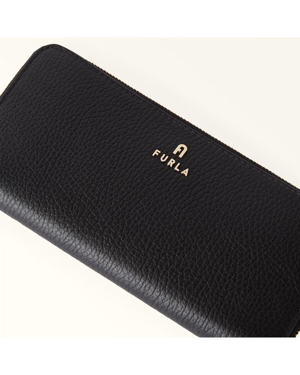 Furla Black Camelia Zip Around Nero Grained Calf Leather