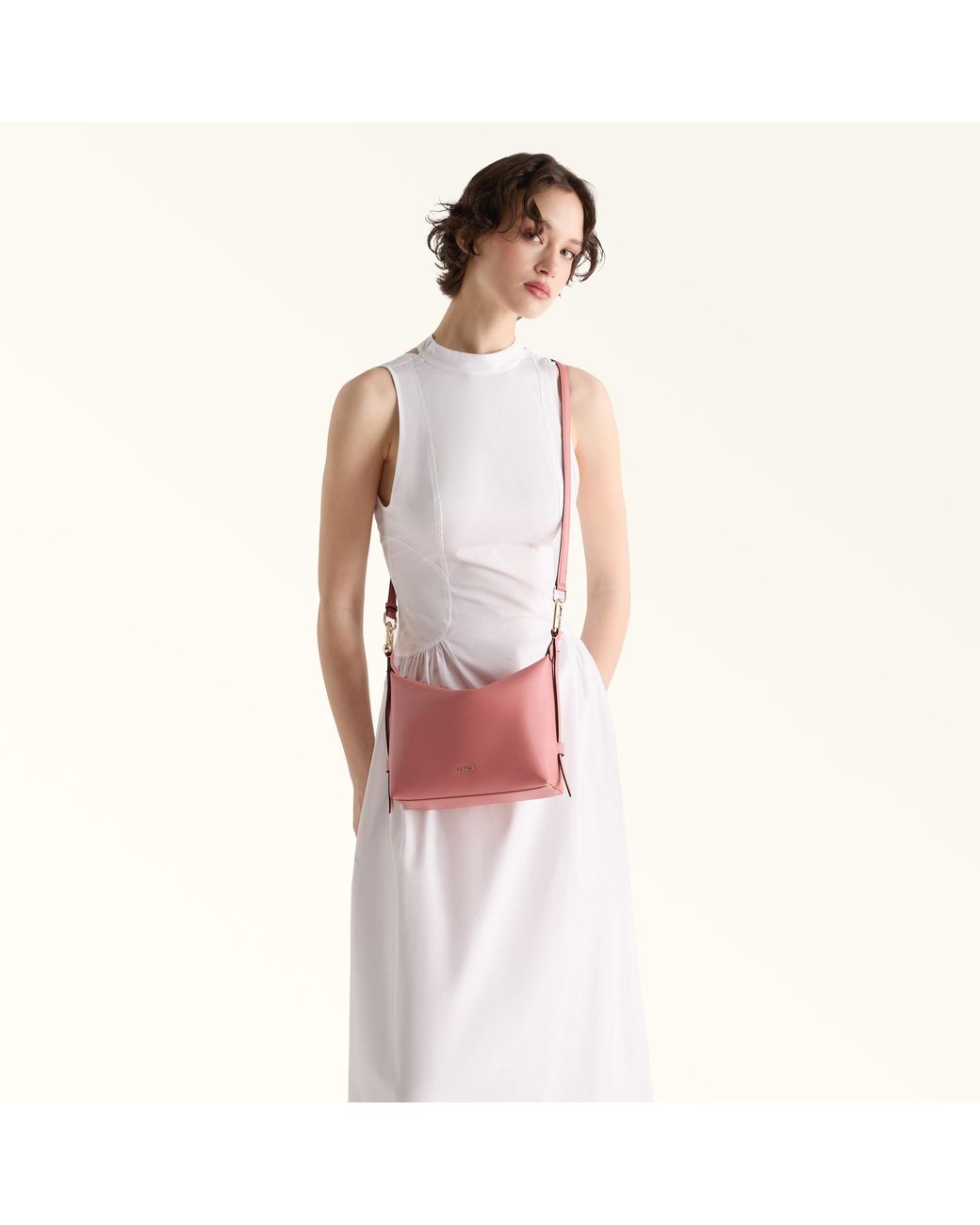 Furla Pink Tonie Shoulder Bag Xl Rosewood Ares Soft Textured Leather