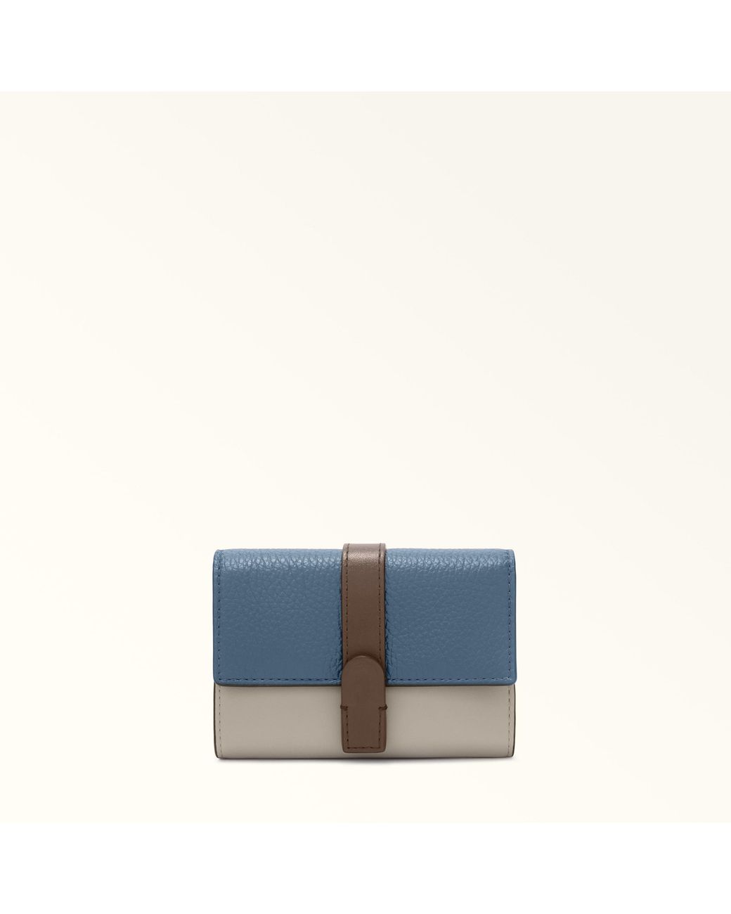Furla Blue Grazia Compact Wallet Grigio Blu Roma Soft Calf Leather Colorblock + Grained Calf Leather