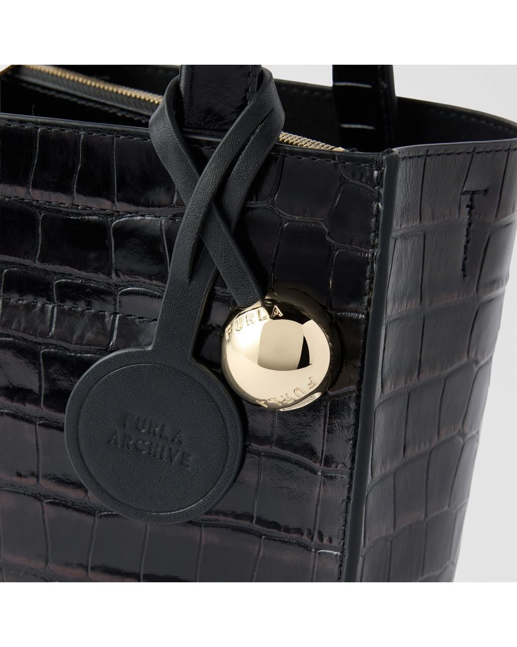 Furla Black Divide It Tote Mini Nero Cocco Print Calf Leather