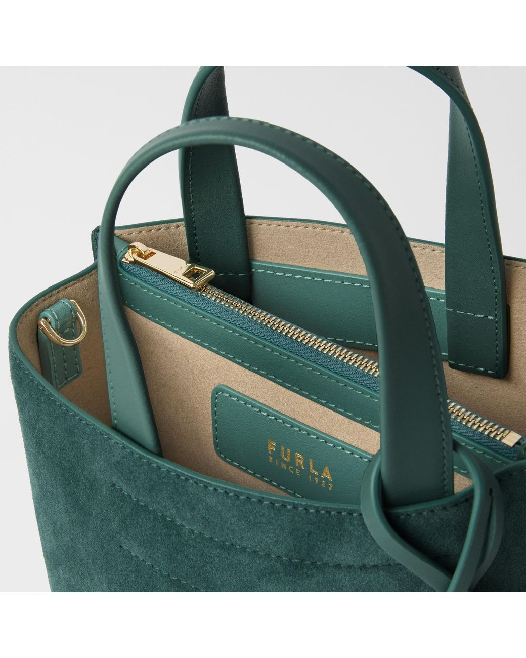 Furla Green Divide It Tote Mini Toni Edera Suede + Sidney Calf Leather