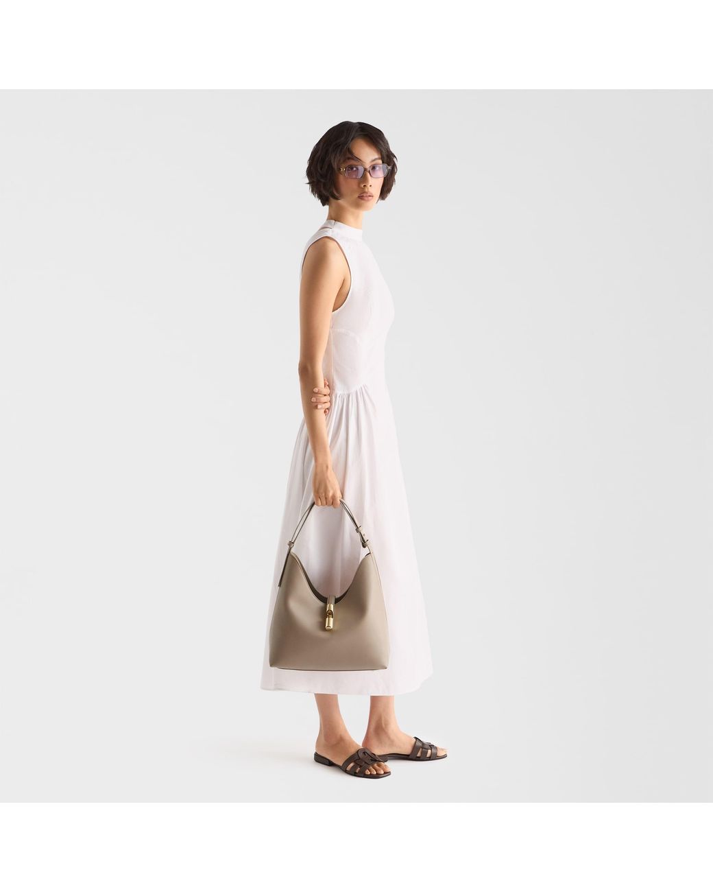 Furla Gray Goccia Shoulder Bag Linen Sidney Calf Leather