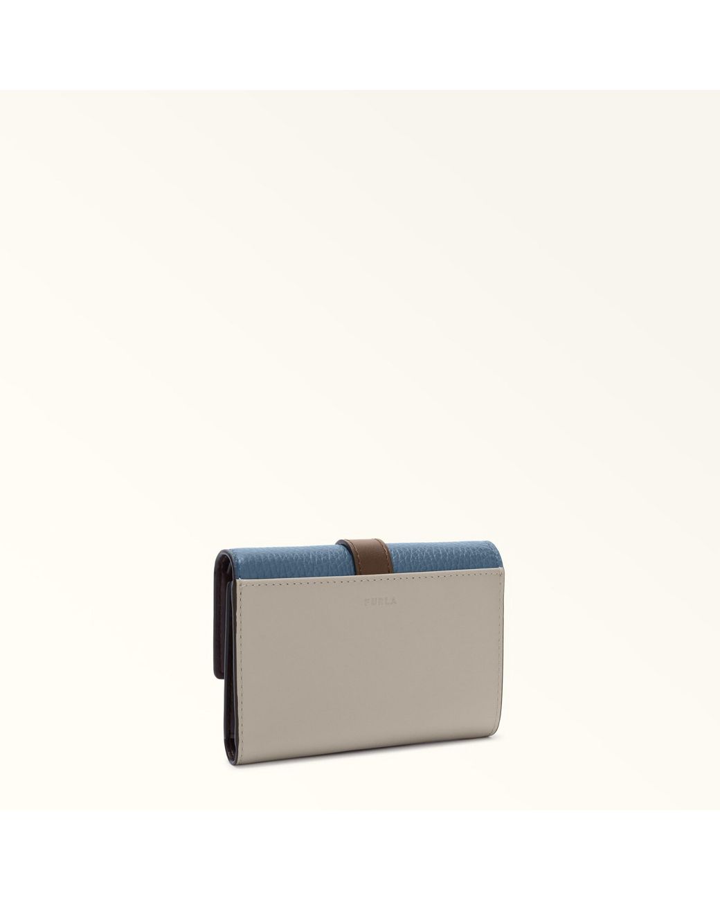 Furla Blue Grazia Compact Wallet Grigio Blu Roma Soft Calf Leather Colorblock + Grained Calf Leather