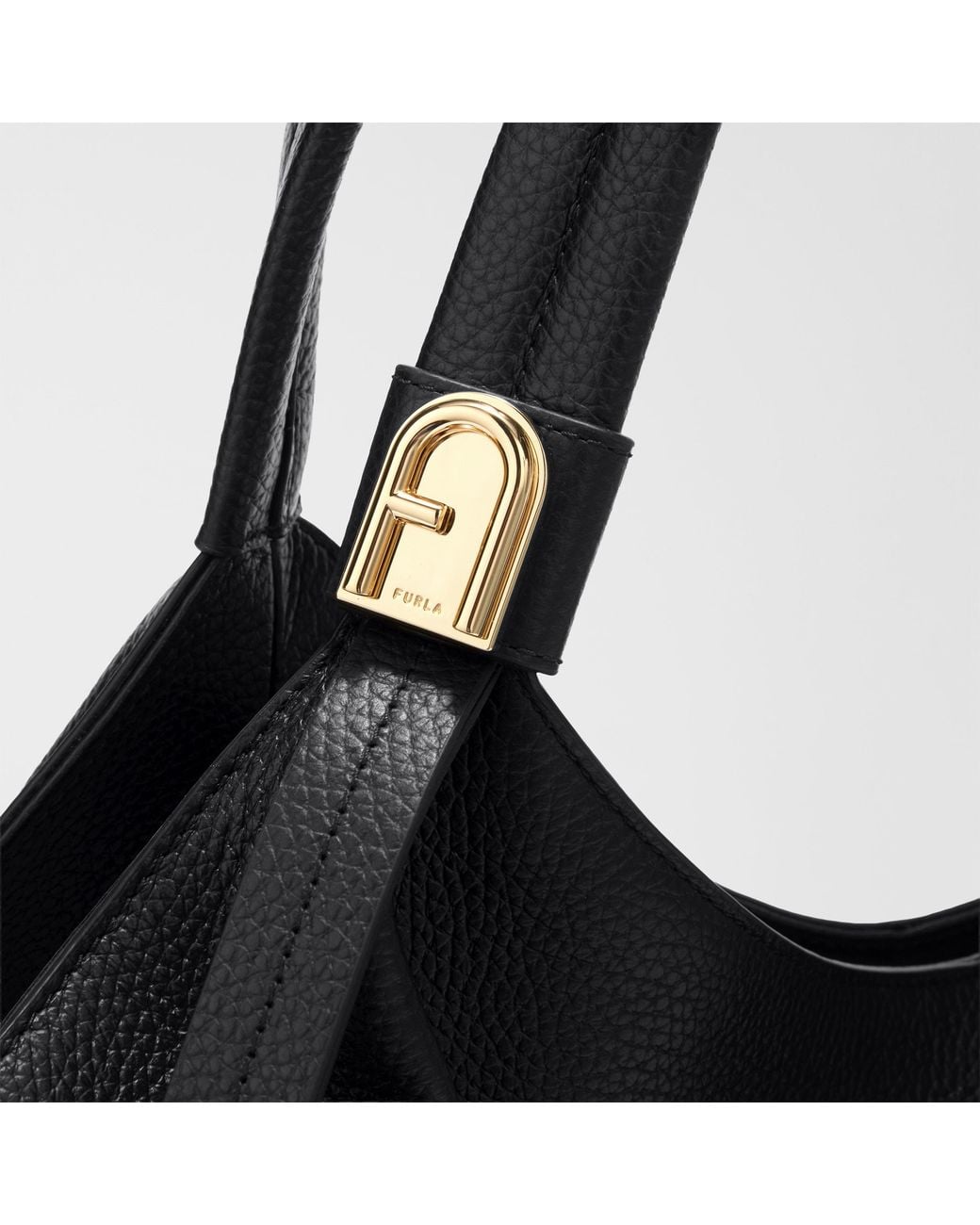 Furla Black Planeta Shoulder Bag Nero Keria Grained Calf Leather