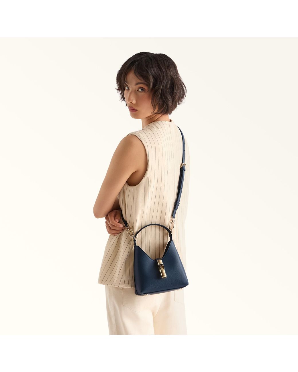 Furla Blue Iride Mini Bag Grigio Blu Textured Leather