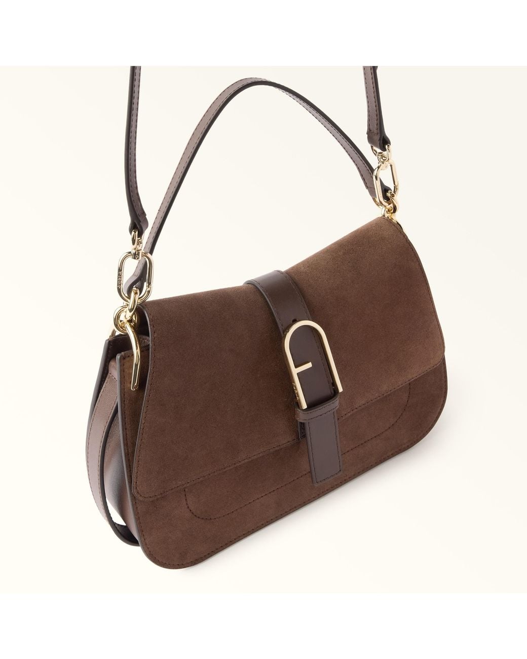Furla Brown Flow Top Handle Toni Cioccolato Suede + Claris Lux Calf Leather