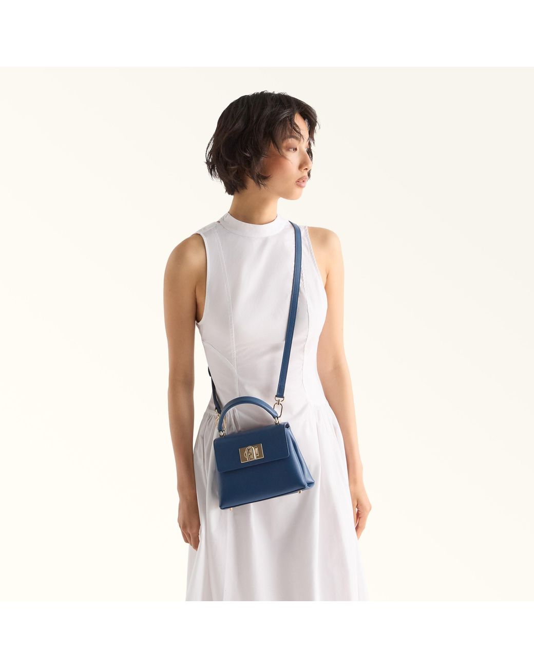 Furla Blue 1927 Top Handle Mini Textured Leather