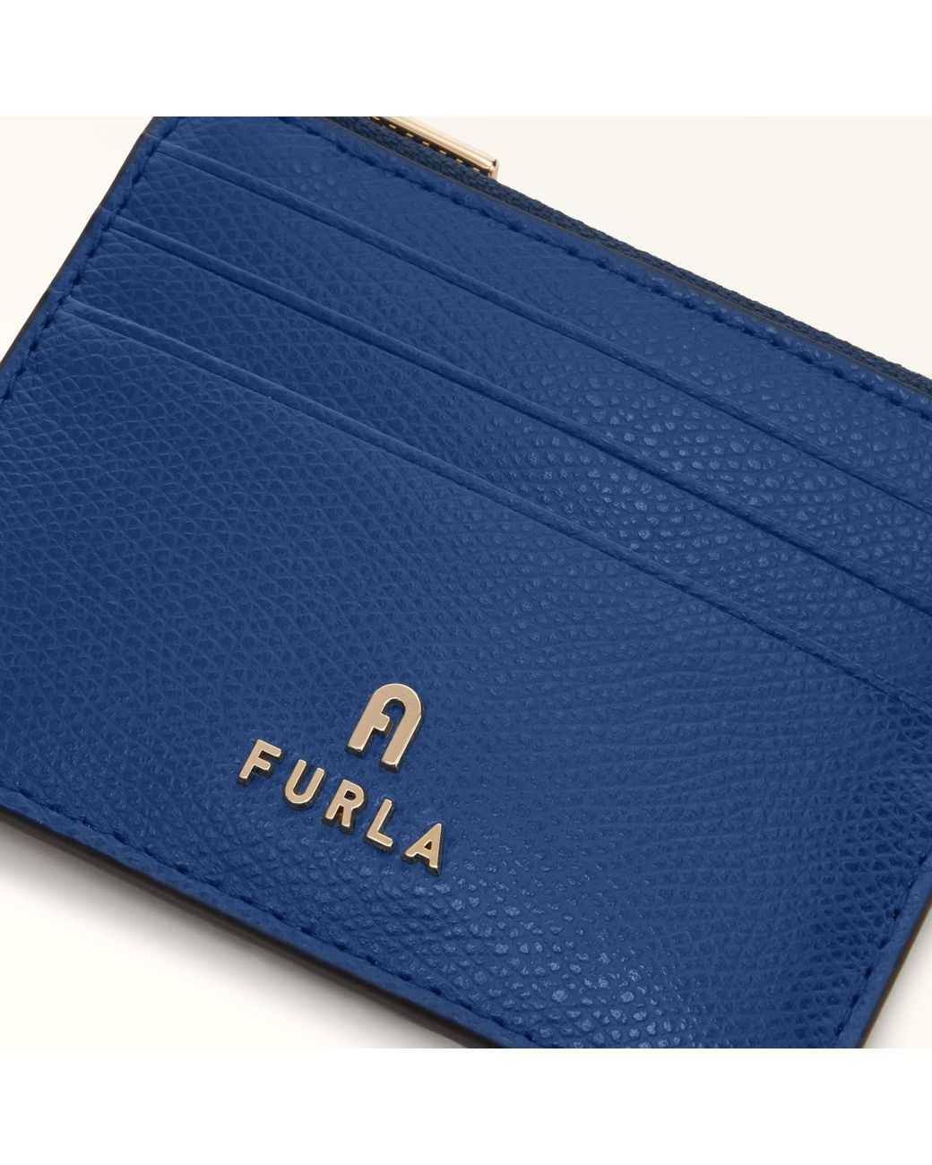 Furla Blue Camelia Card Case Textured Leather
