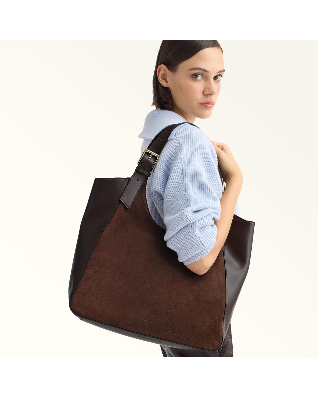 Furla Brown Dora Tote Toni Cioccolato Suede + Sidney Calf Leather