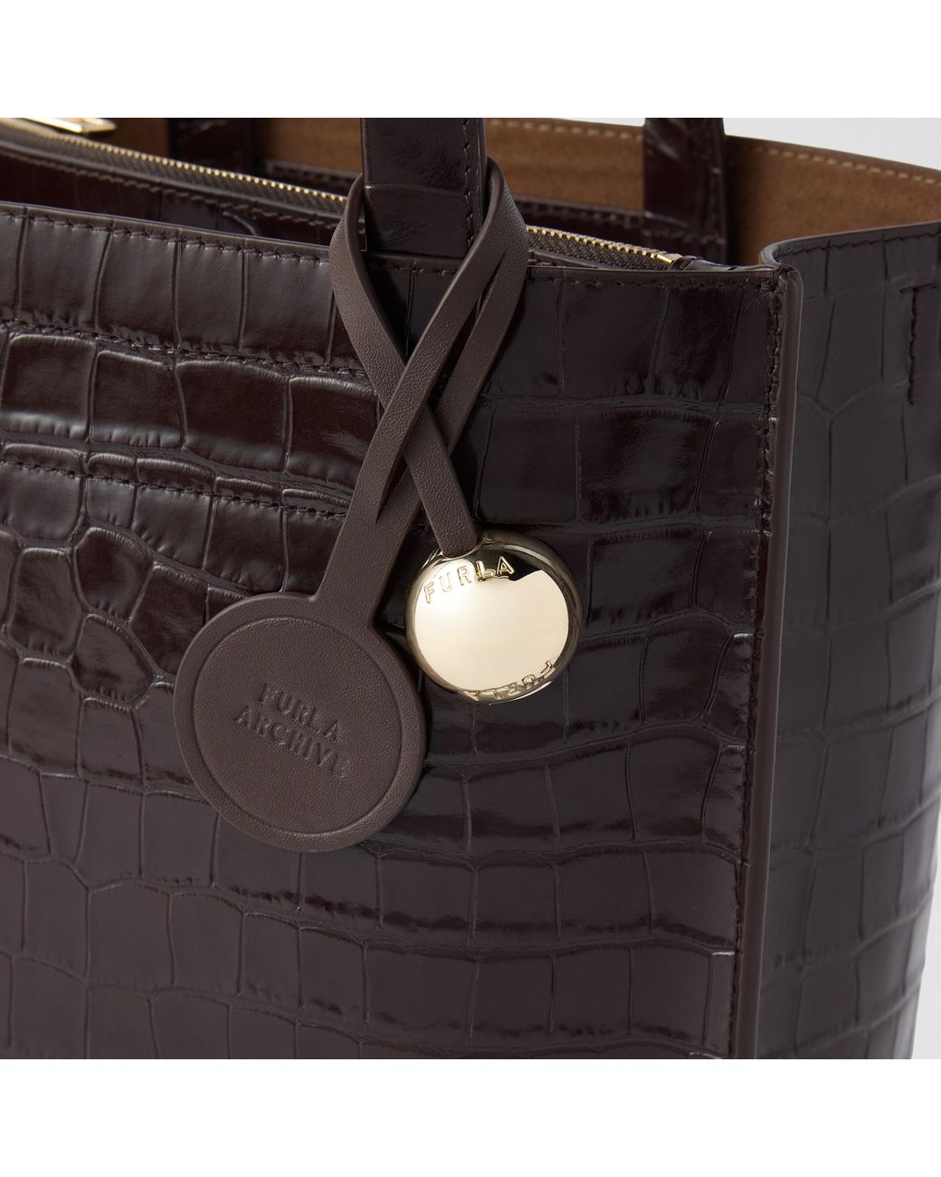 Furla Black Divide It Tote Cioccolato Cocco Print Calf Leather
