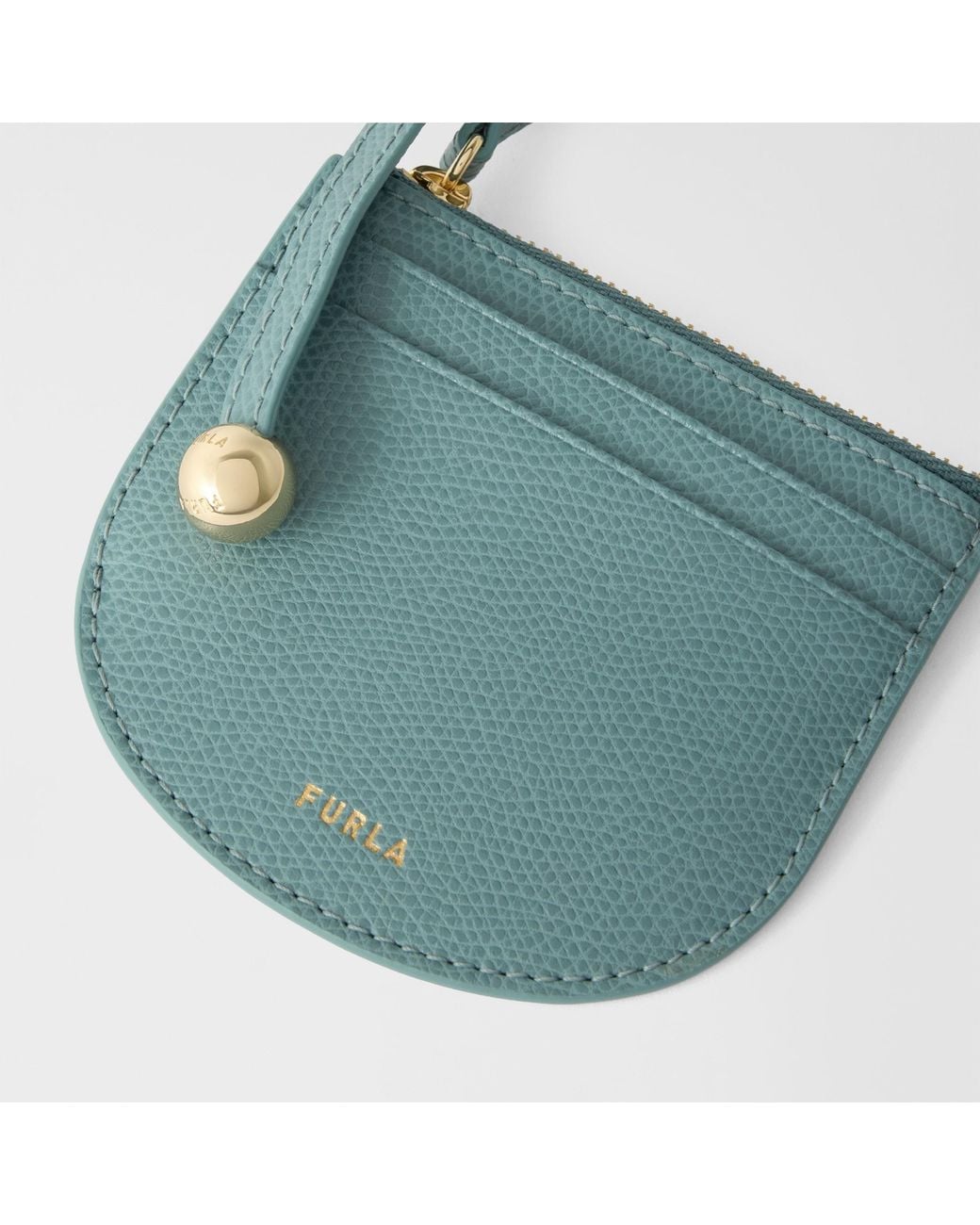 Furla Blue Laura Card Case Cloud Textured Leather