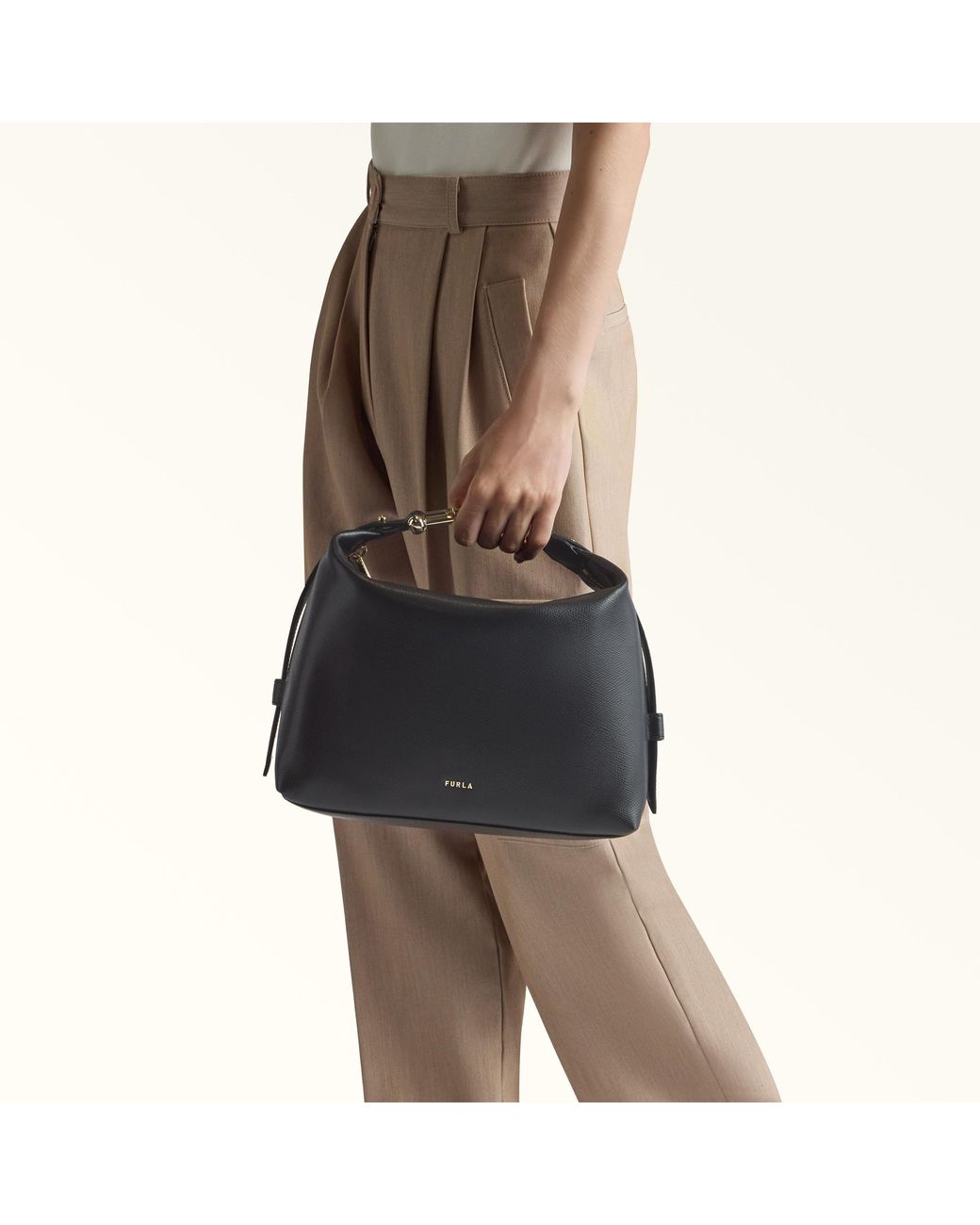 Furla Black Tonie Shoulder Bag Nero Ares Soft Textured Leather