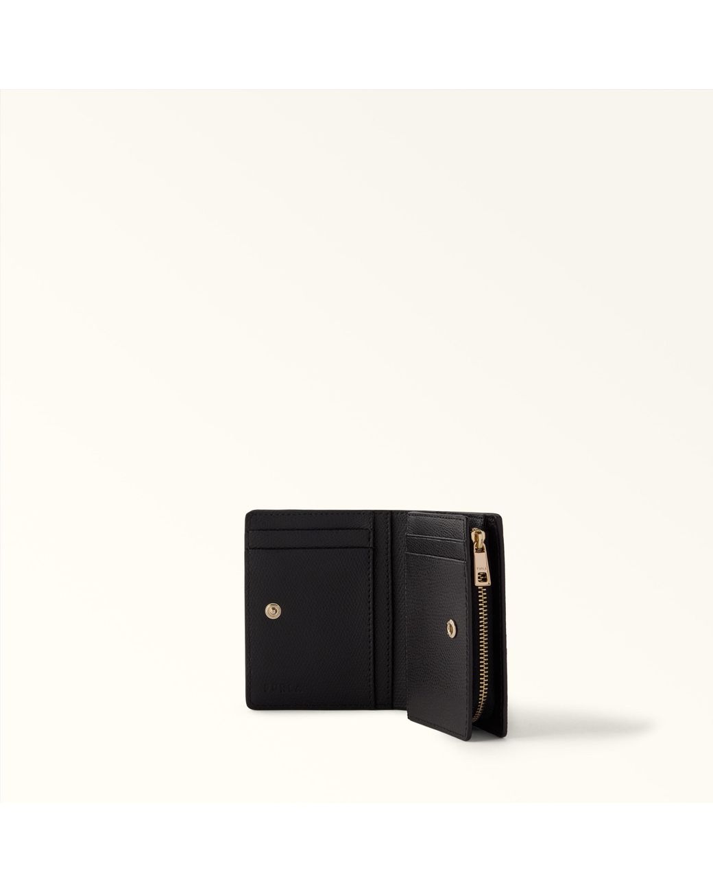 Furla Black Camelia Compact Wallet Nero Textured Leather