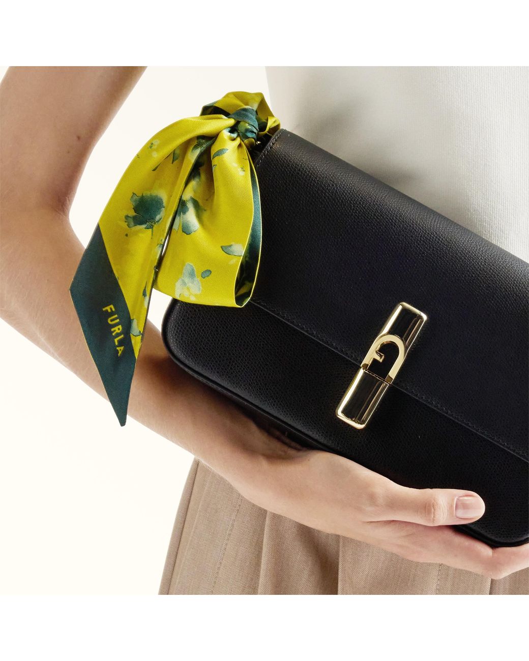 Furla Yellow Metropolis Bandeau Toni Museum Silk Twill With Ditsy Garden Print