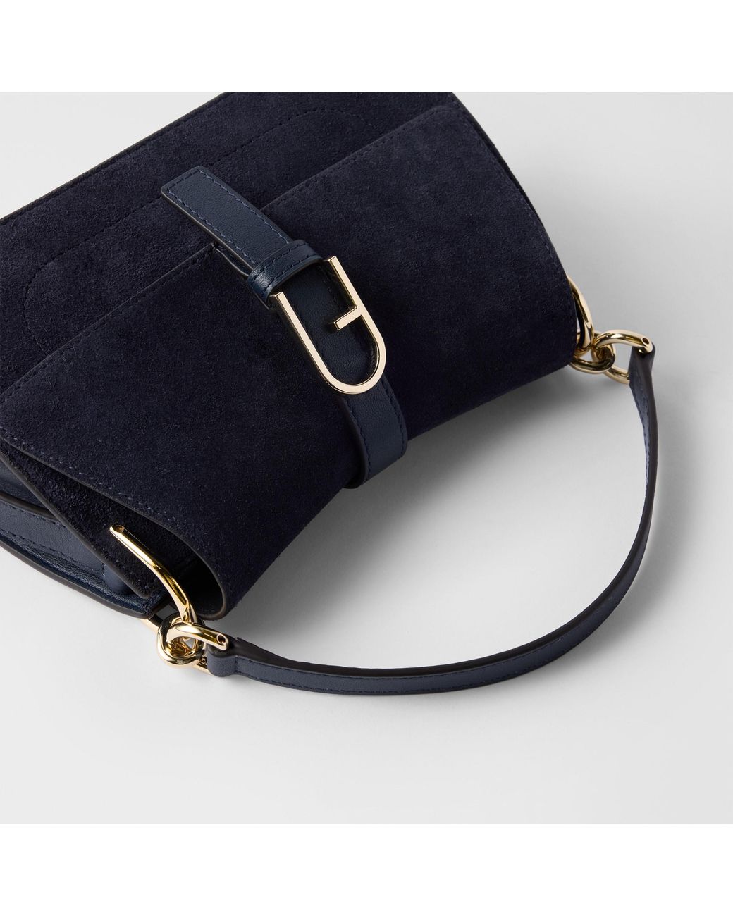 Furla Blue Flow Top Handle Mini Toni Mediterraneo Suede + Claris Lux Calf Leather