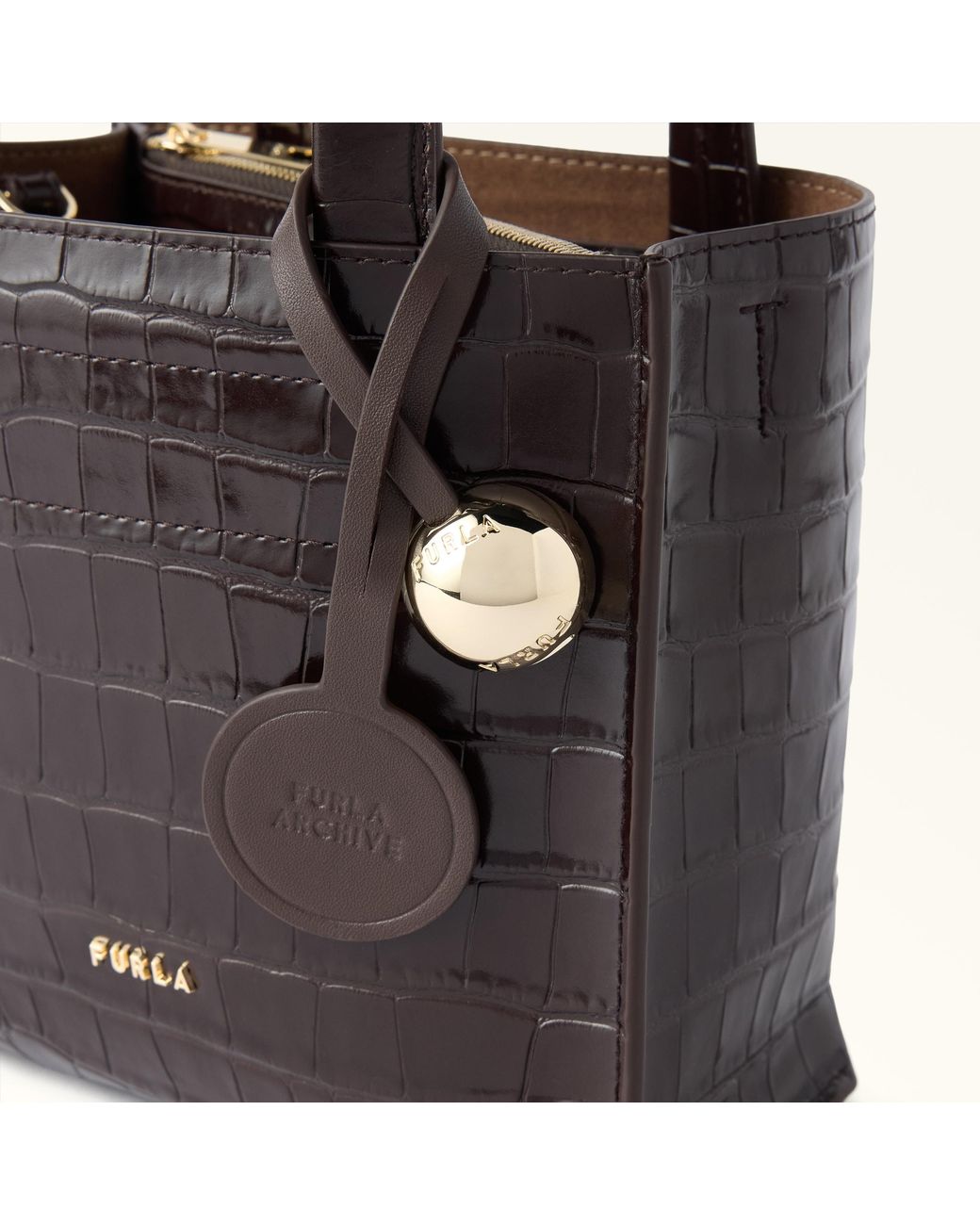 Furla Black Divide It Tote Mini Cioccolato Cocco Print Calf Leather