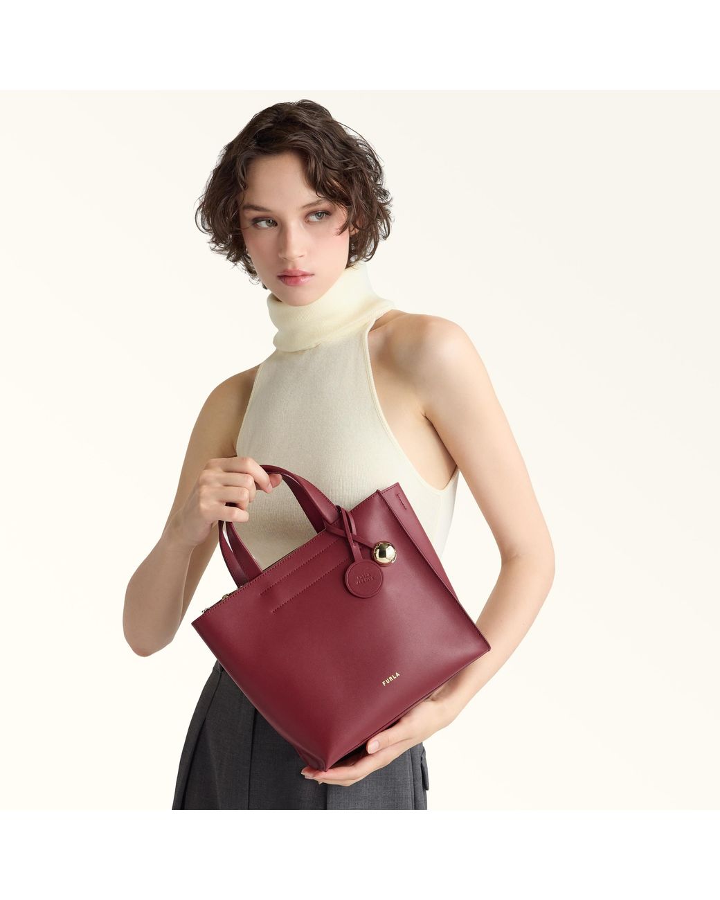 Furla Red Divide It Tote Ciliegia D Sidney Calf Leather