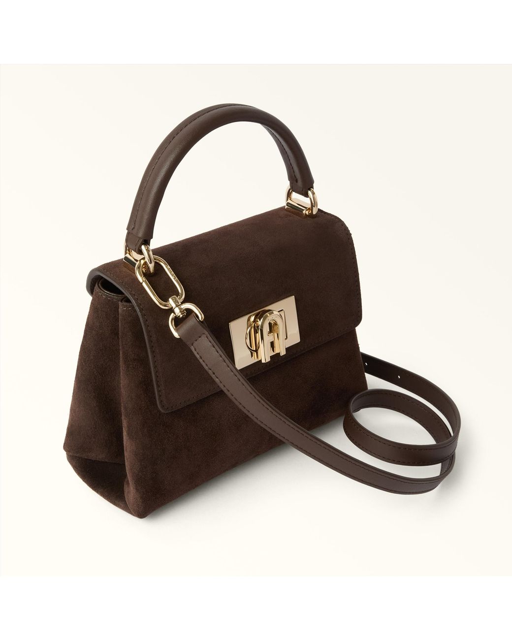 Furla Brown 1927 Top Handle Mini Toni Espresso Suede