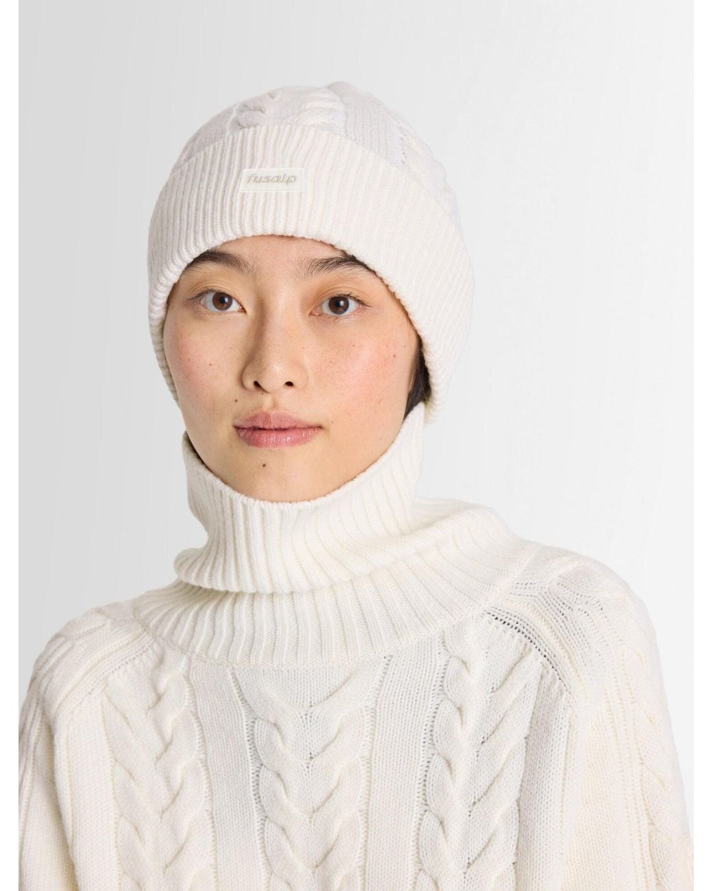 Fusalp White Cable Beanie