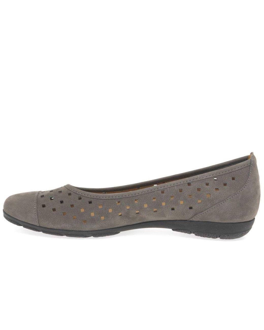 Gabor Gray Ruffle Punched Detail Casual Shoes Colour: Wallaby (Fumo)