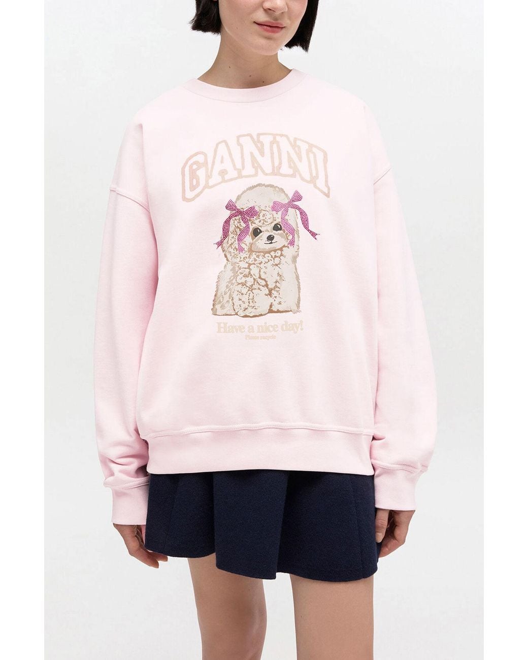 Ganni White Sweatshirt With Poodle