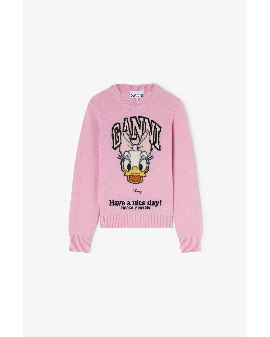 Ganni Pink Daisy Duck Graphic Wool Jumper