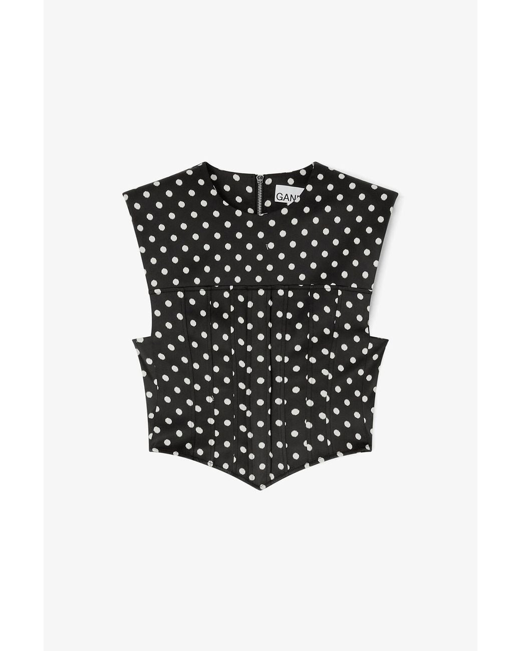 Ganni Black Polka-Dot Satin Corset Top