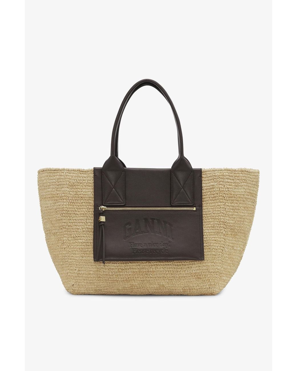 Ganni Natural Medium Raffia Tote