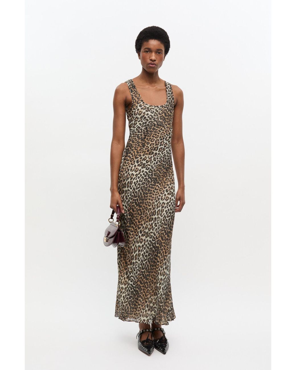 Ganni Leopard Print Maxi Dress Viscose in White | Lyst