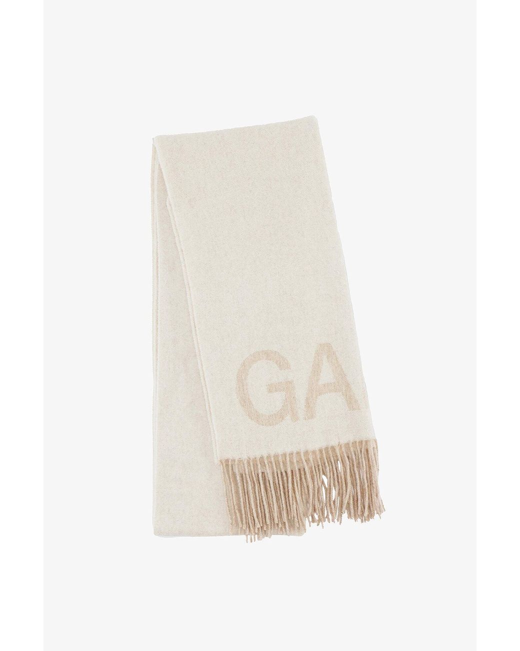 Ganni Natural Fringed Wool Scarf