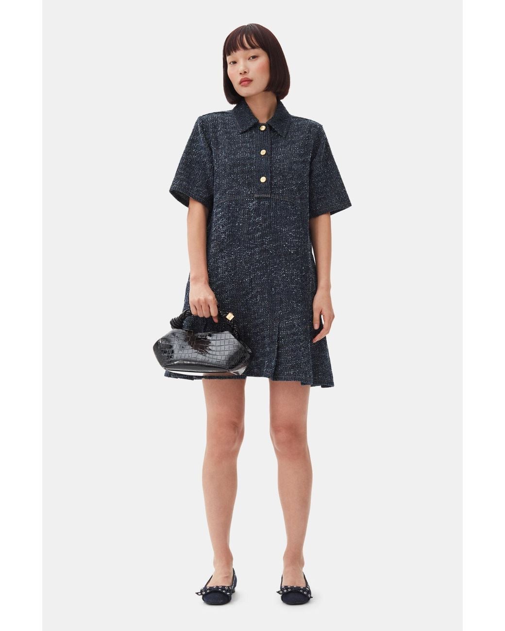 white christmas dresses Mid Blue Stone Tapestry Denim Mini Dress main image 0