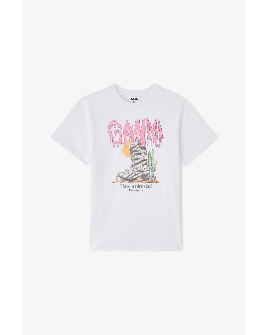 Ganni White T-Shirt With Zebra Western Boot