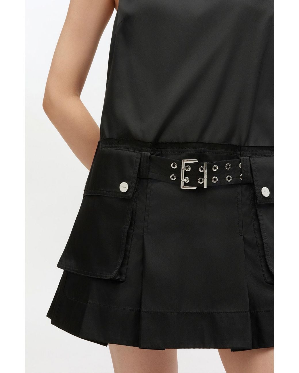 Ganni Black Duchesse Nylon Mini Dress