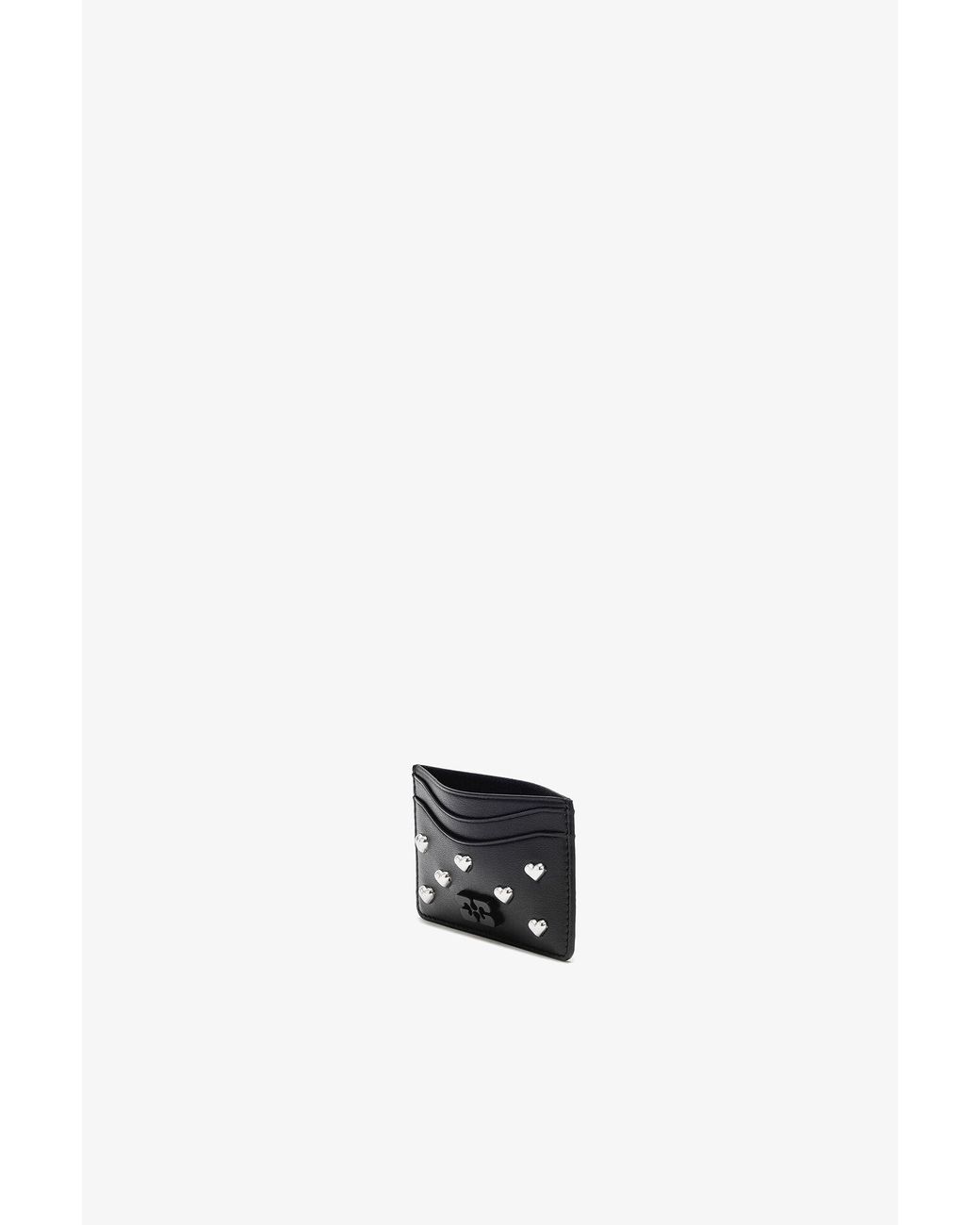 Ganni White Bou Card Holder With Heart Studs In