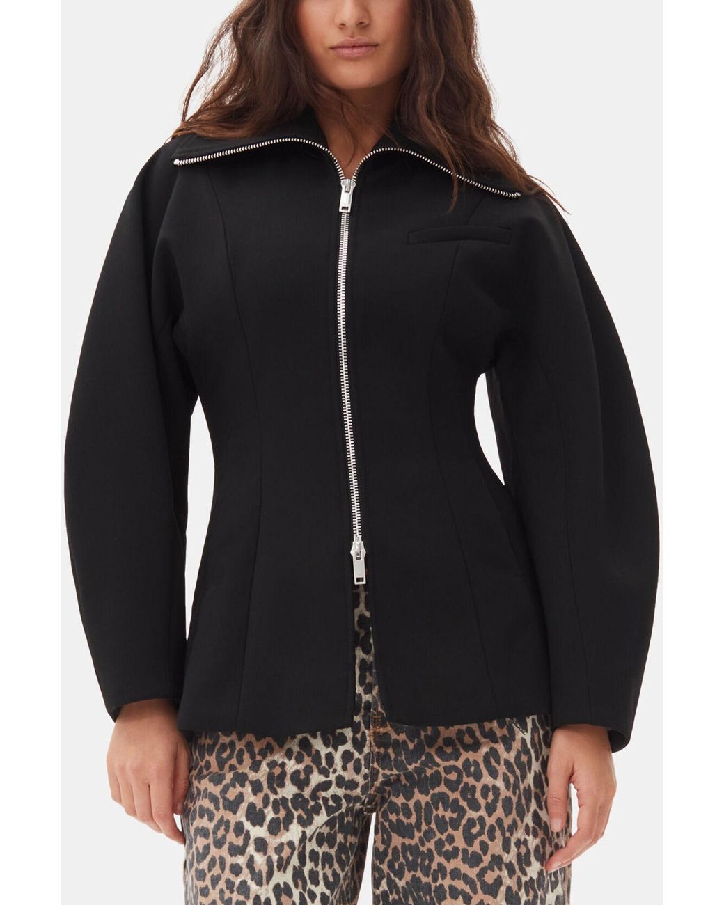 Ganni Black Bonded Crepe Curve Sleeve Jacket