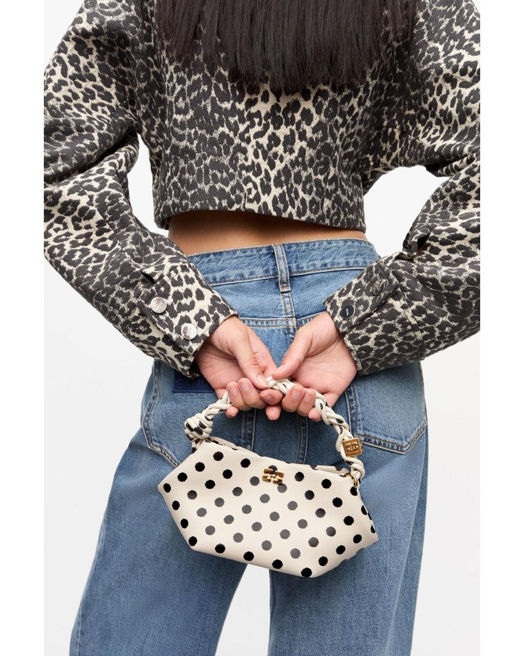 Ganni Polka-Dot Mini Bou Bag in Gray | Lyst